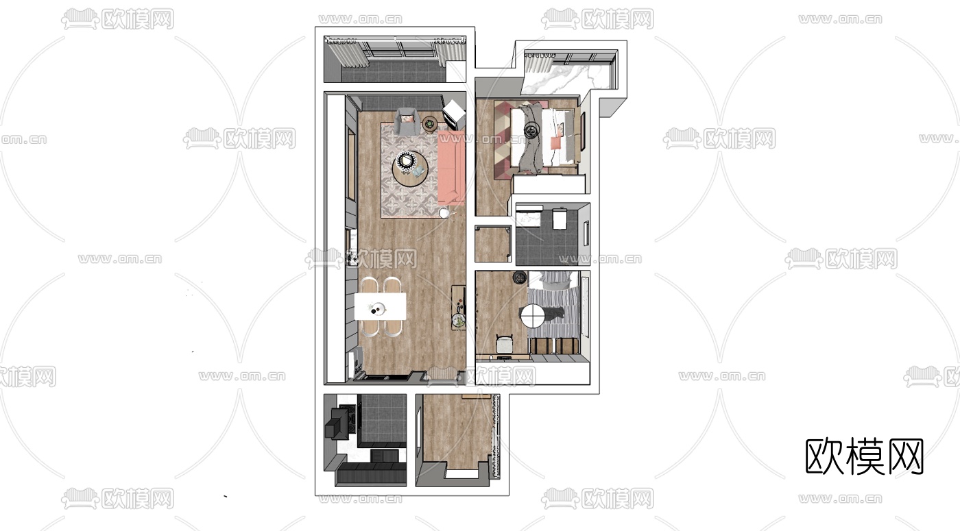 北欧小户型公寓su模型下载（渲染图1）