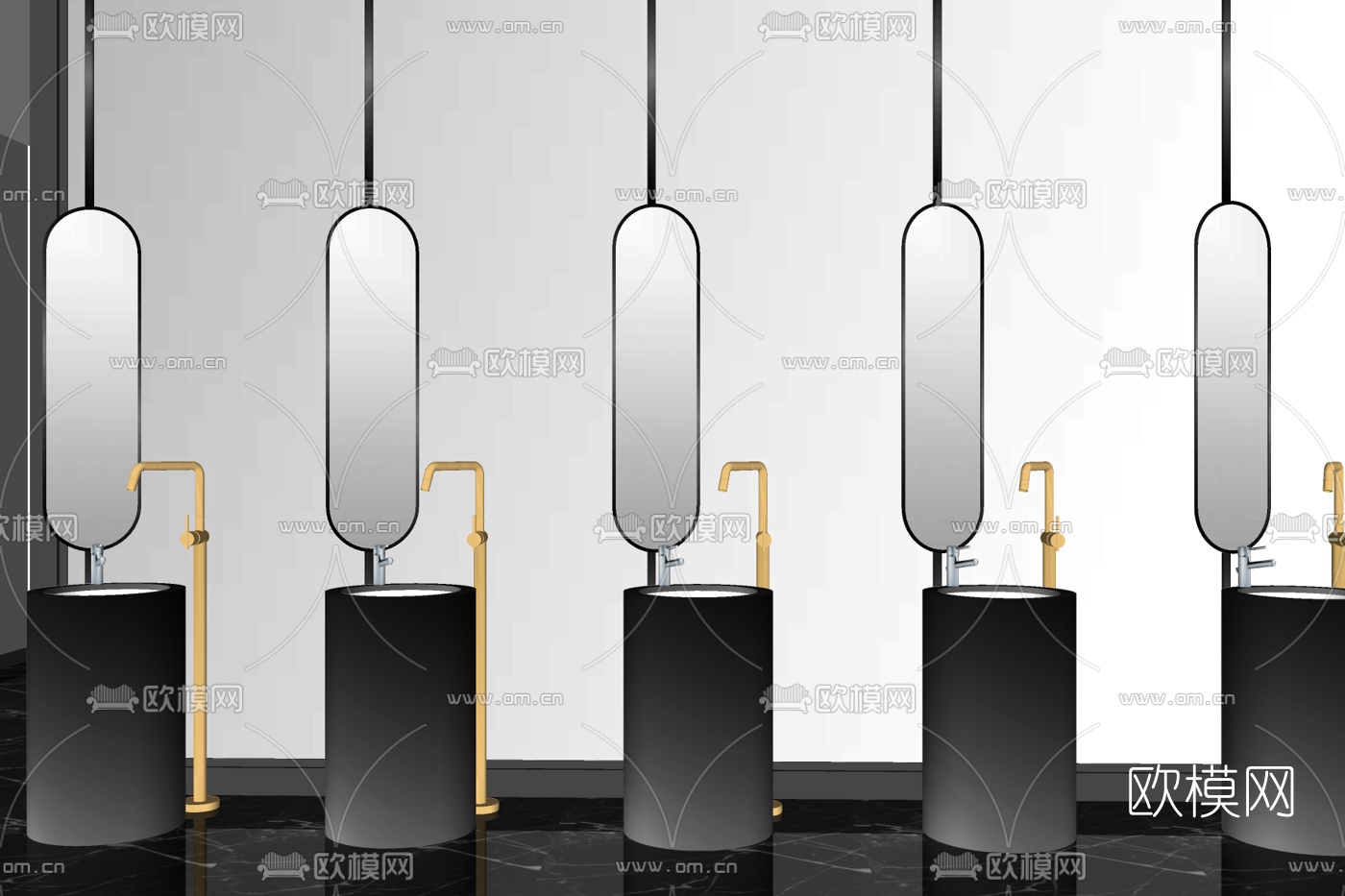 现代洗手台盆su模型下载