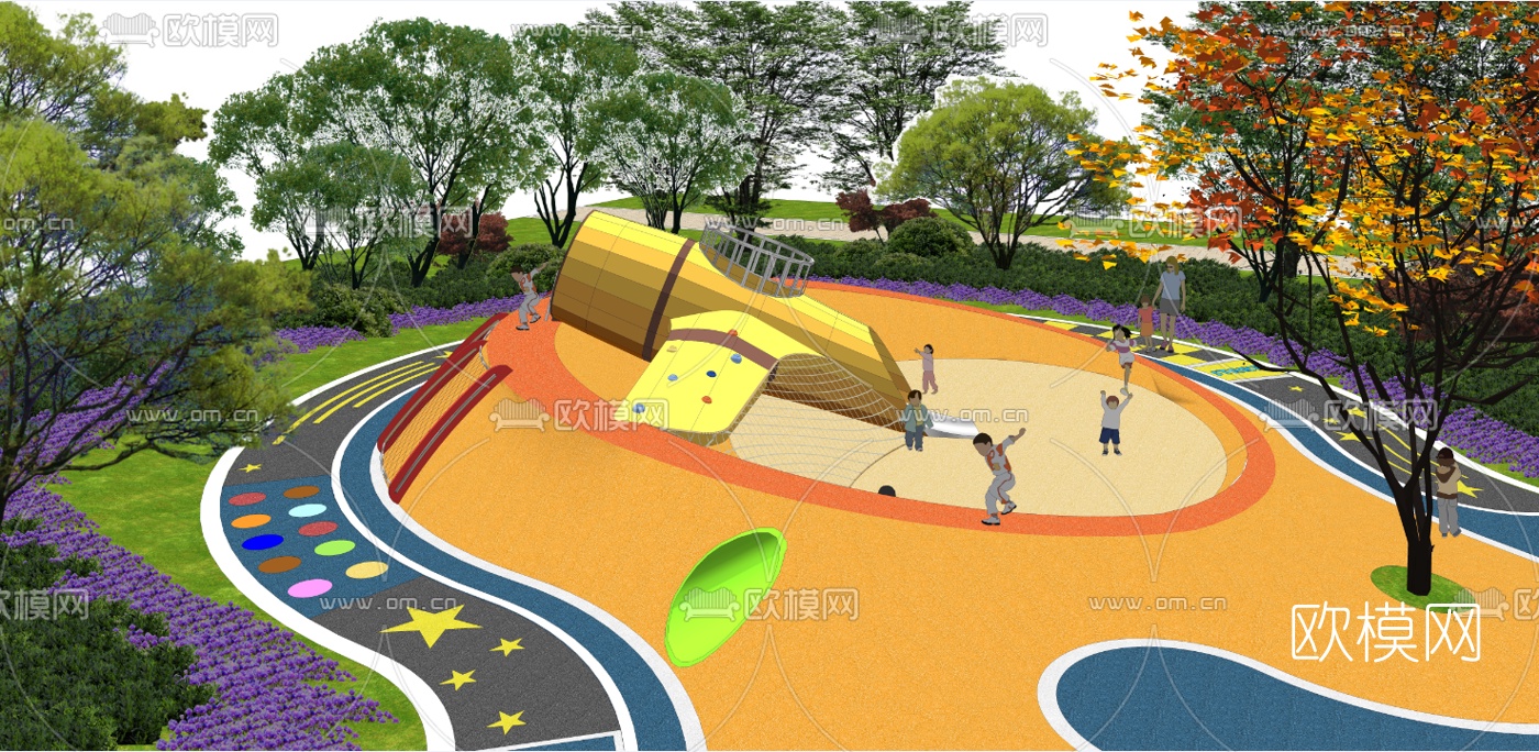 现代小区儿童游乐区su模型下载（渲染图3）