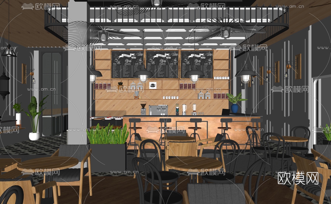 工业风咖啡厅su模型下载（渲染图1）