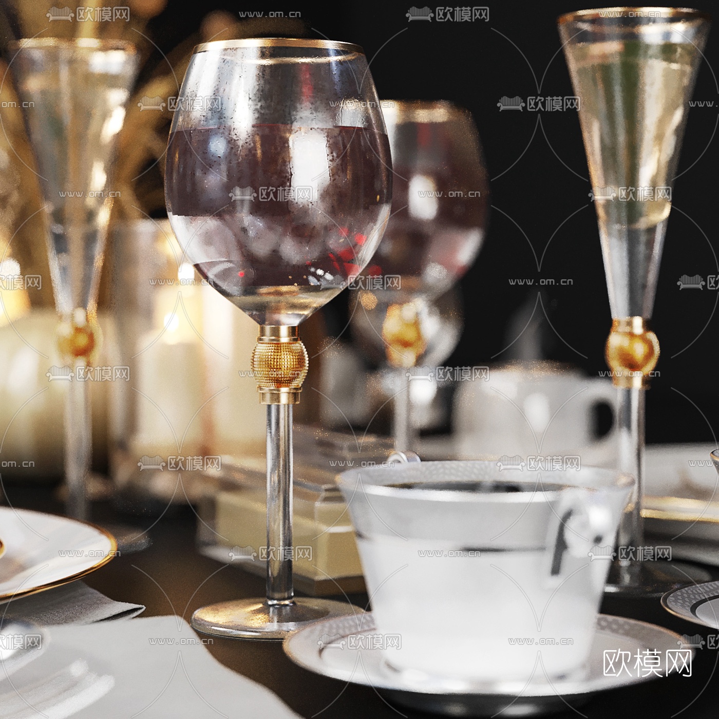 北欧轻奢餐具酒水3d模型