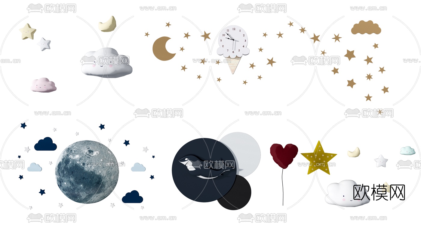 现代儿童墙饰挂件3d模型下载