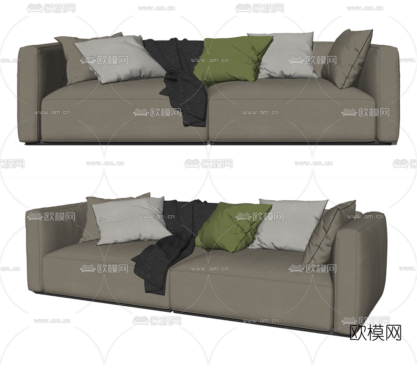 现代布艺双人沙发su模型下载（渲染图2）
