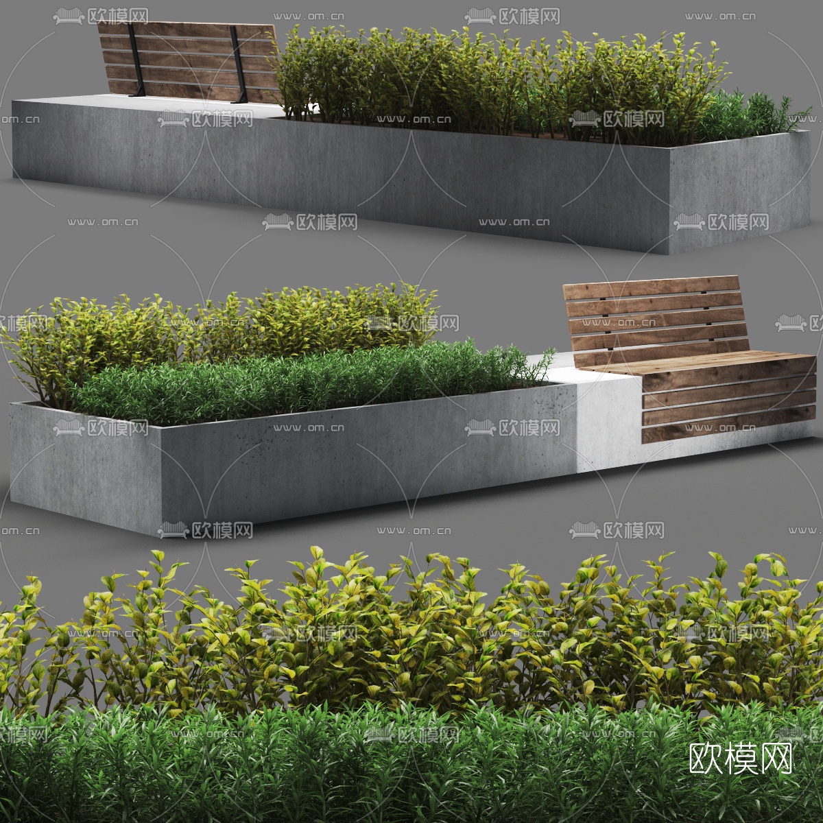 现代户外公共椅花池3d模型下载