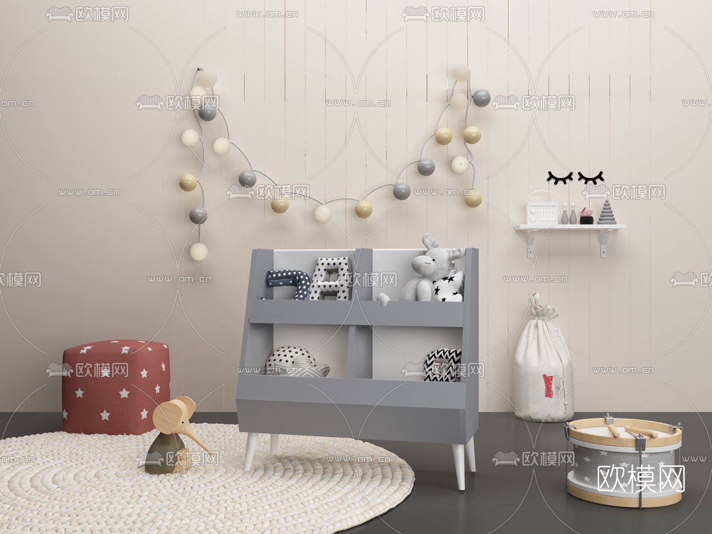 北欧儿童玩具柜3d模型下载