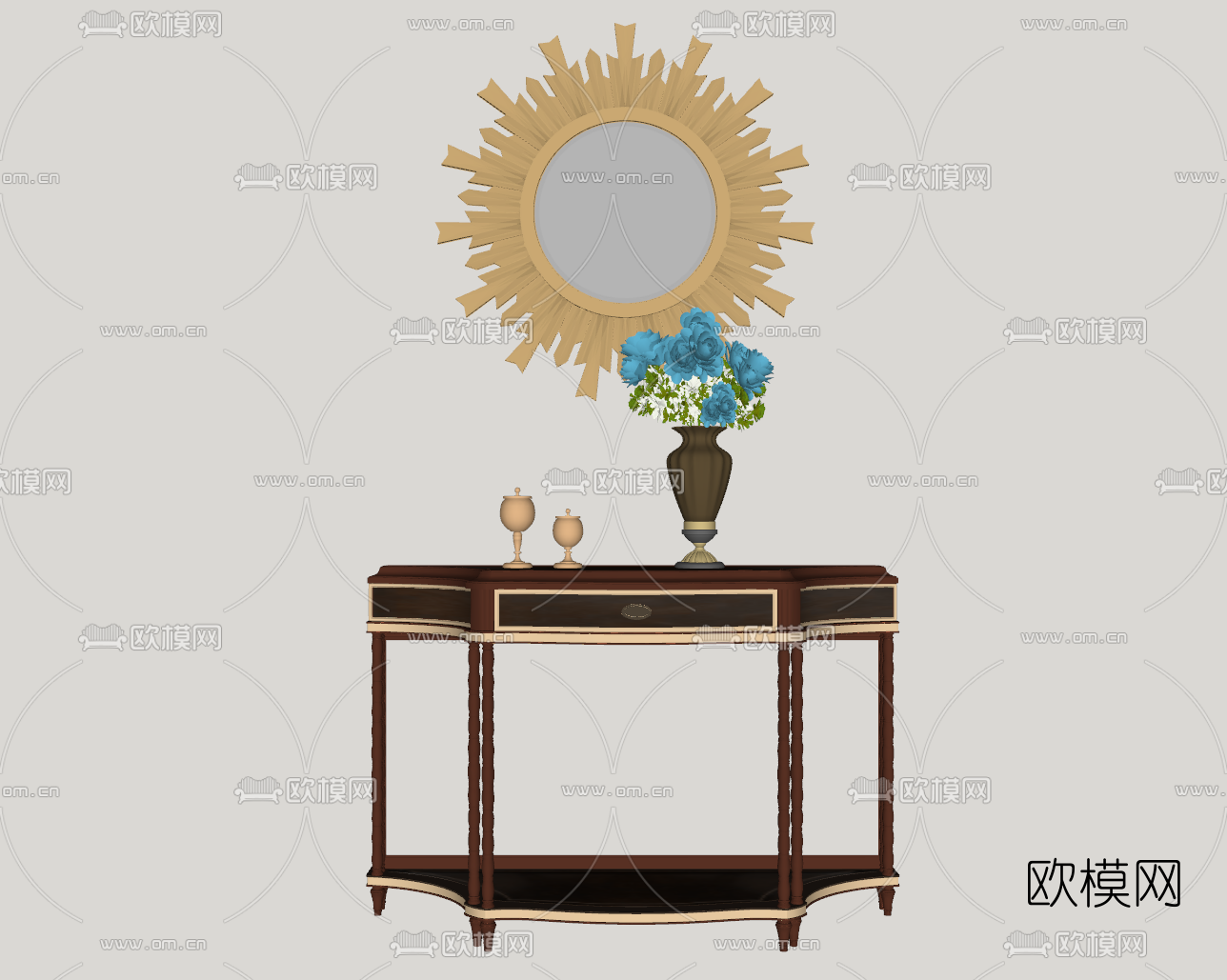 欧式实木端景柜su模型下载（渲染图2）