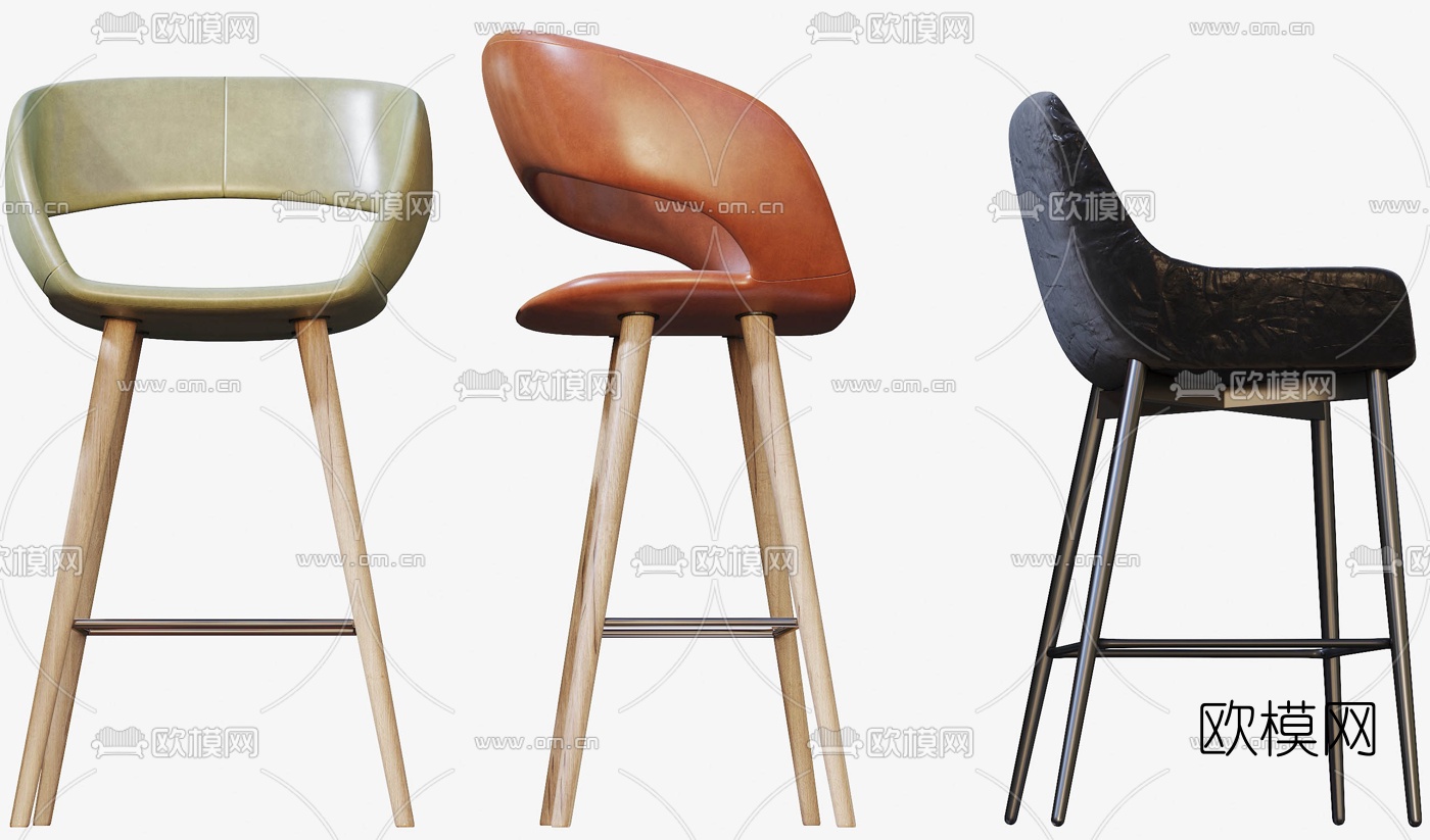 现代皮革吧台椅3d模型下载（渲染图5）