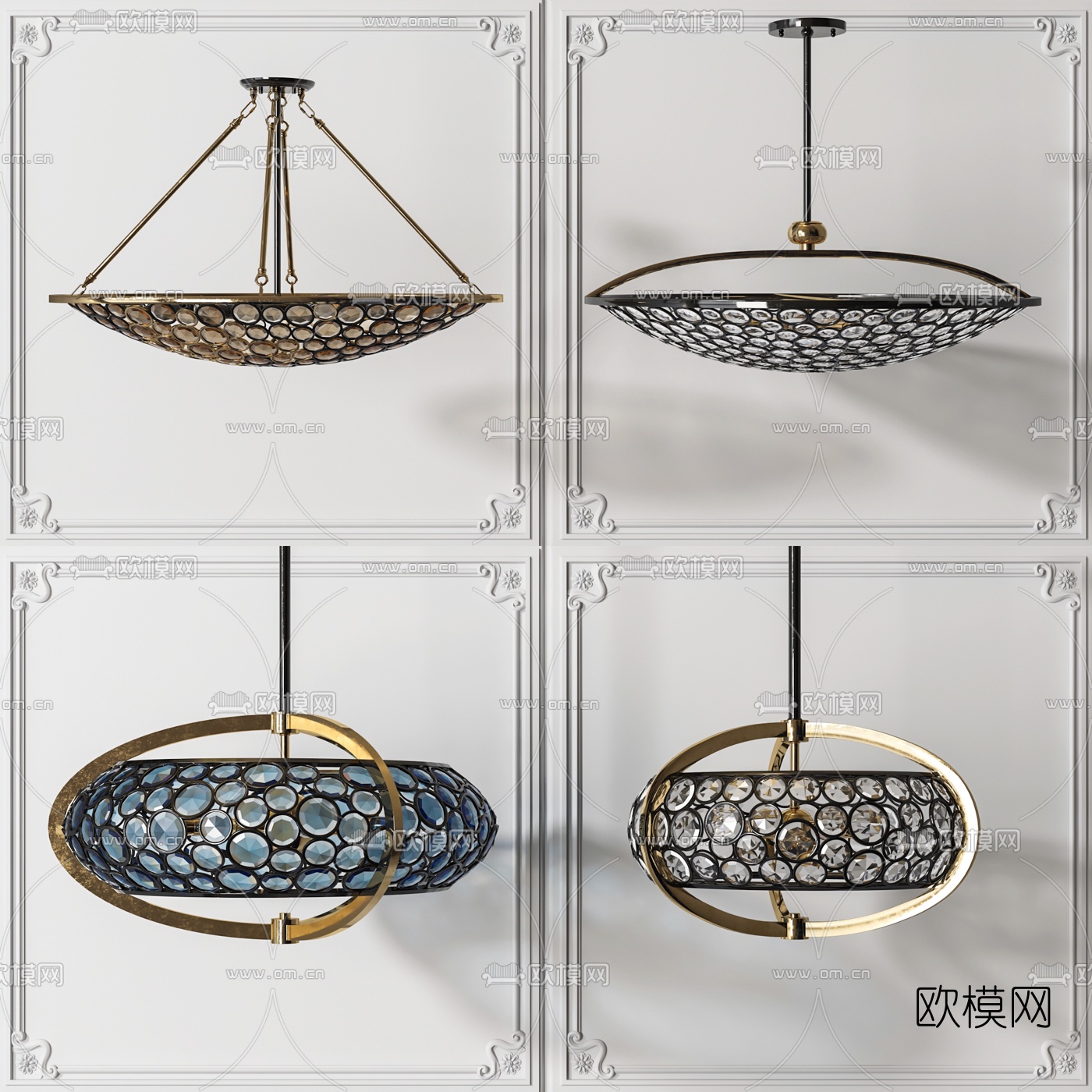 美式圆形玻璃吊灯3d模型下载（渲染图1）