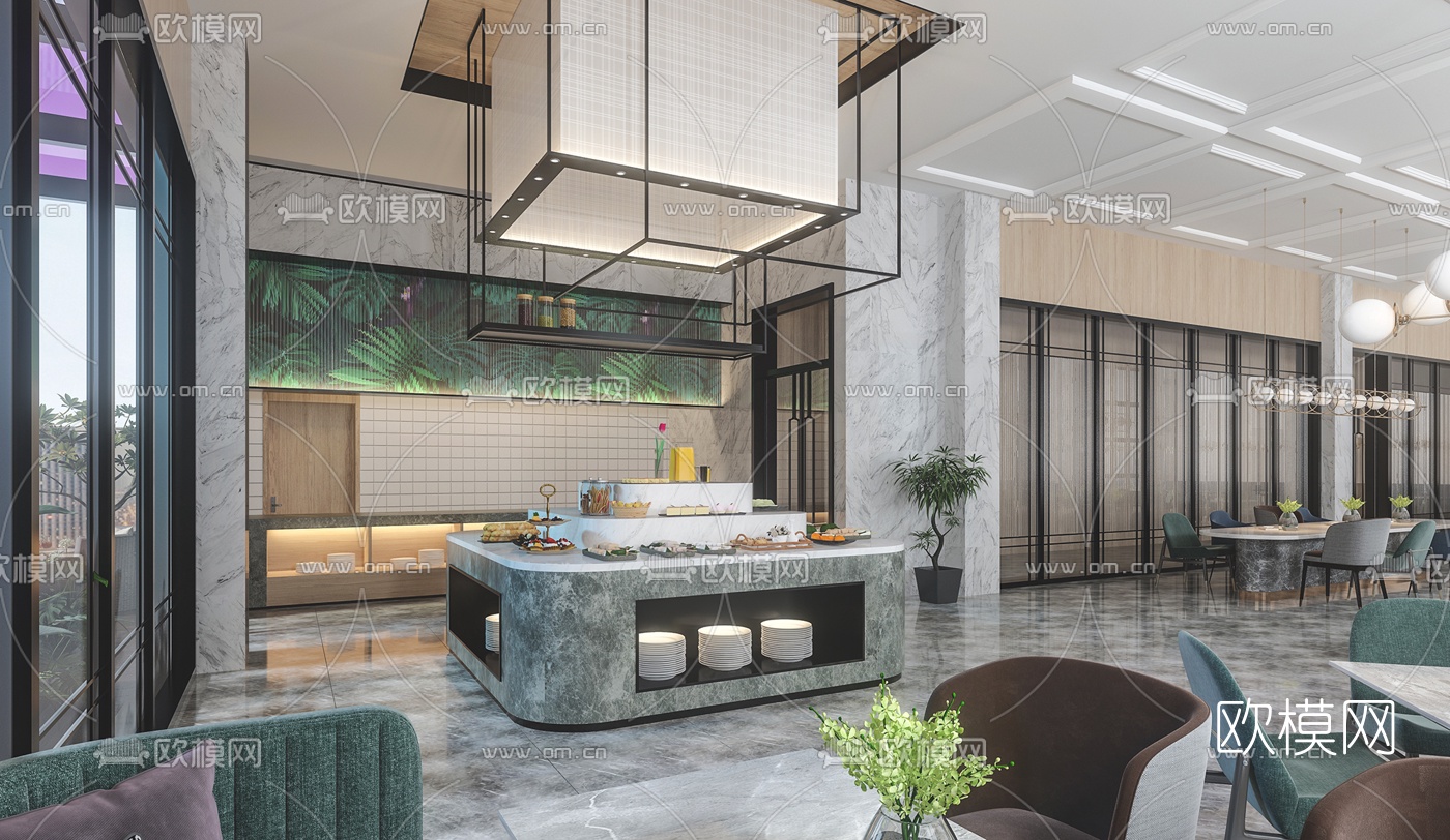 现代酒店自助餐厅3d模型