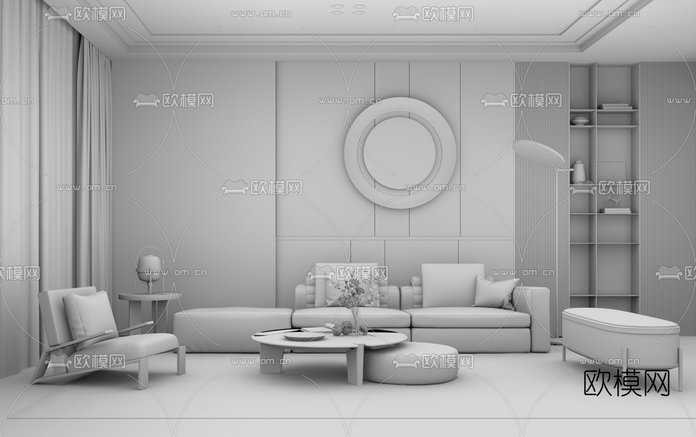 现代客厅su模型下载（渲染图3）