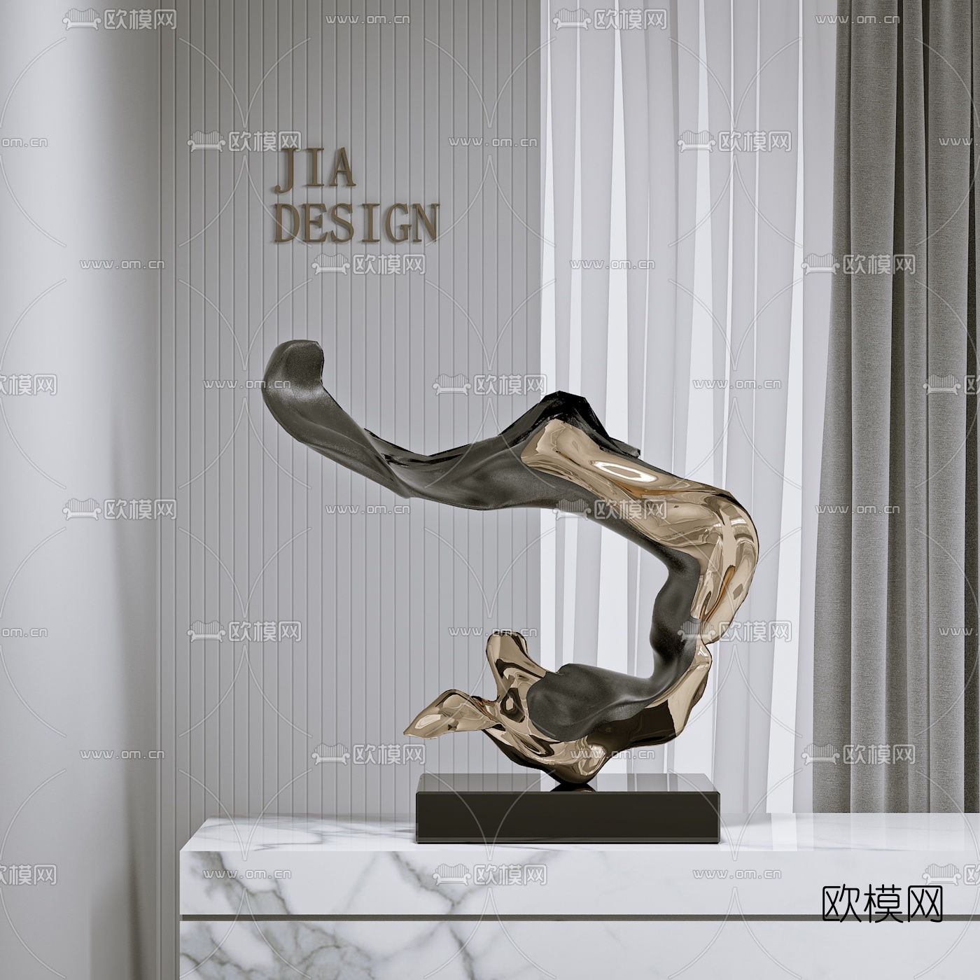 现代金属抽象雕塑3d模型下载