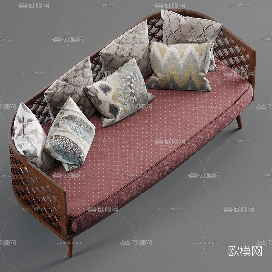 新中式实木双人沙发3d模型下载（渲染图2）