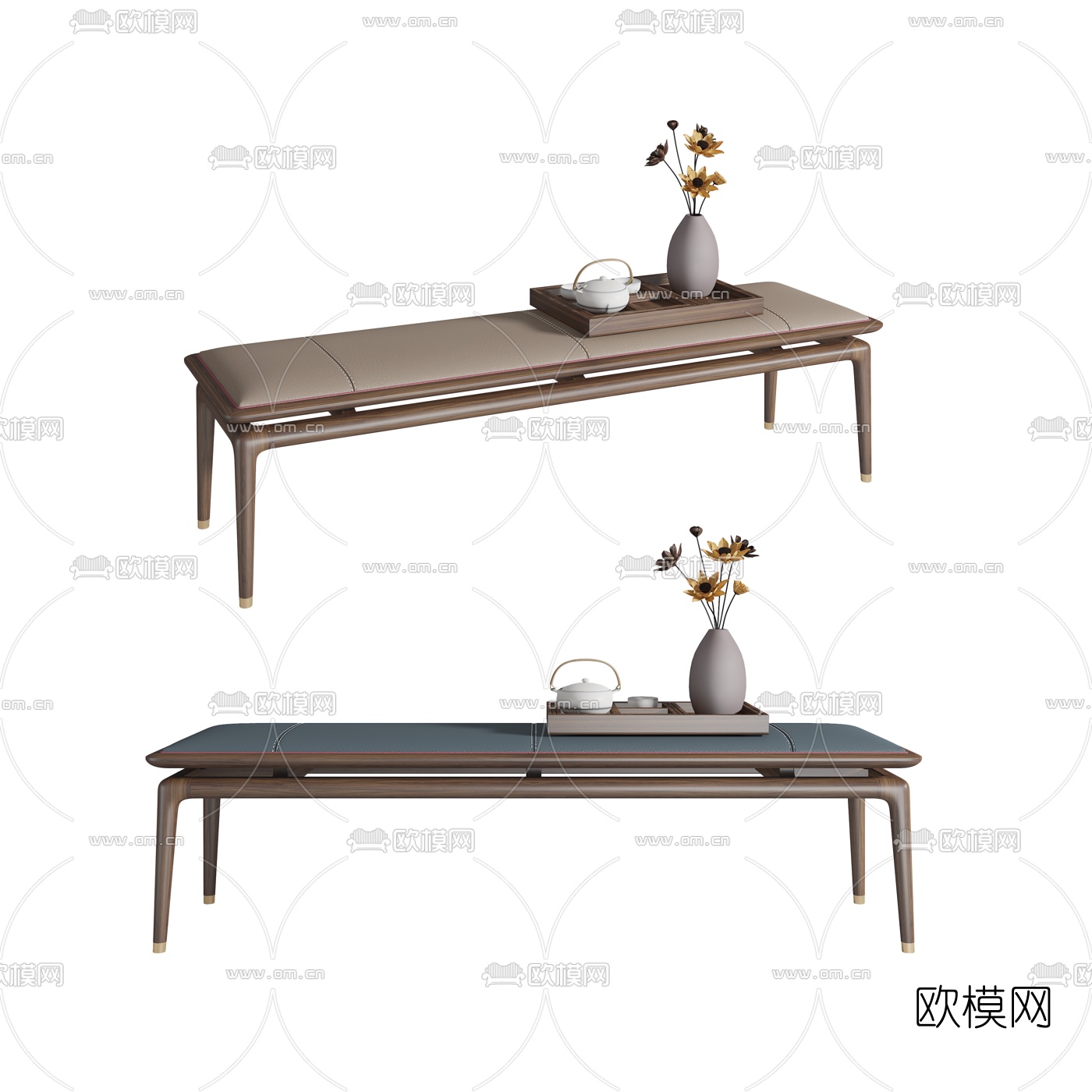 新中式床尾凳脚踏3d模型下载