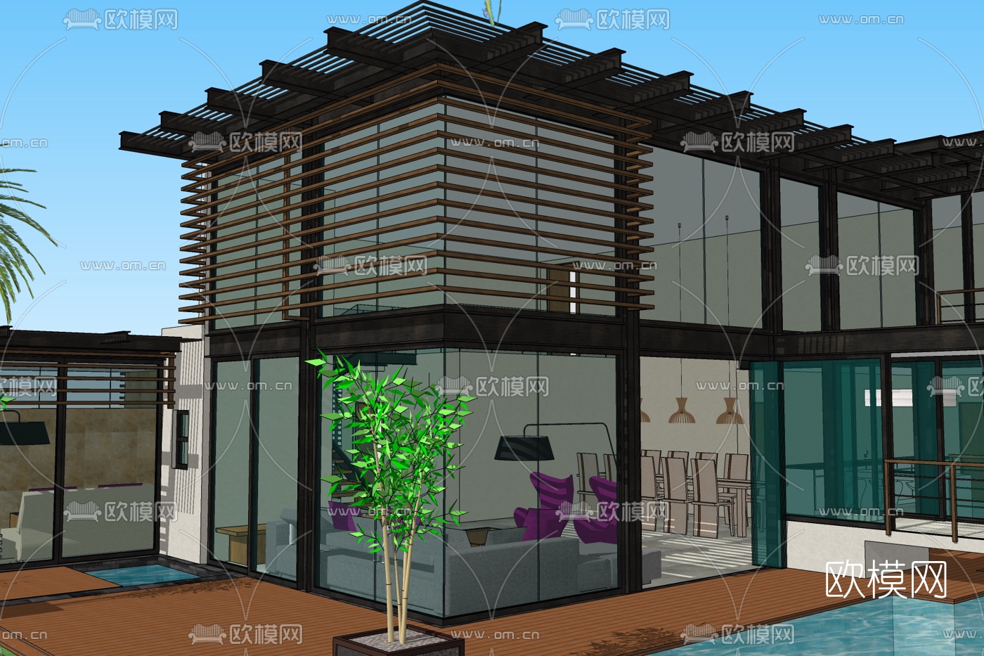 现代独栋别墅免费su模型下载
