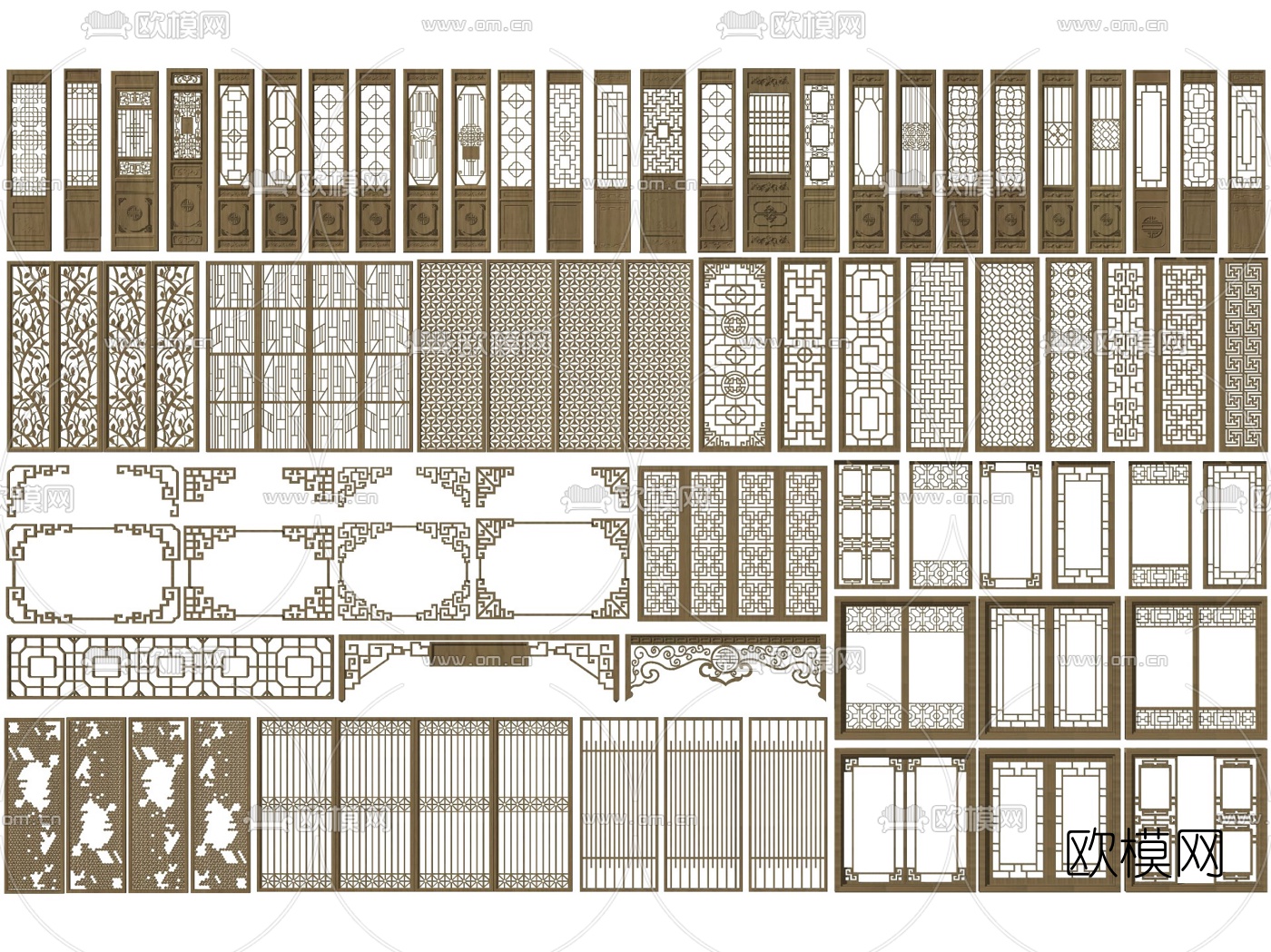 中式实木雕花屏风隔断su模型下载
