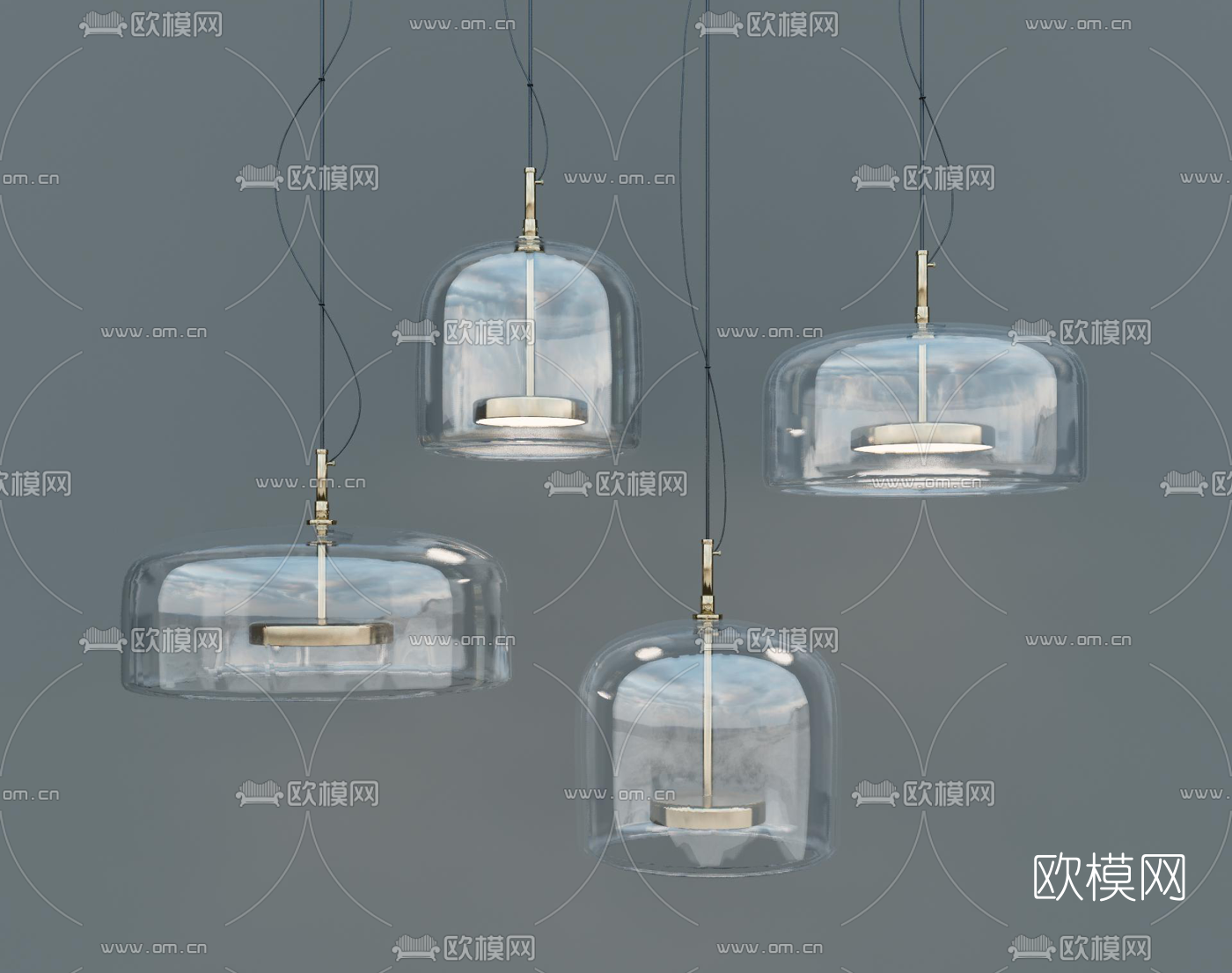 现代玻璃吊灯su模型下载（渲染图1）