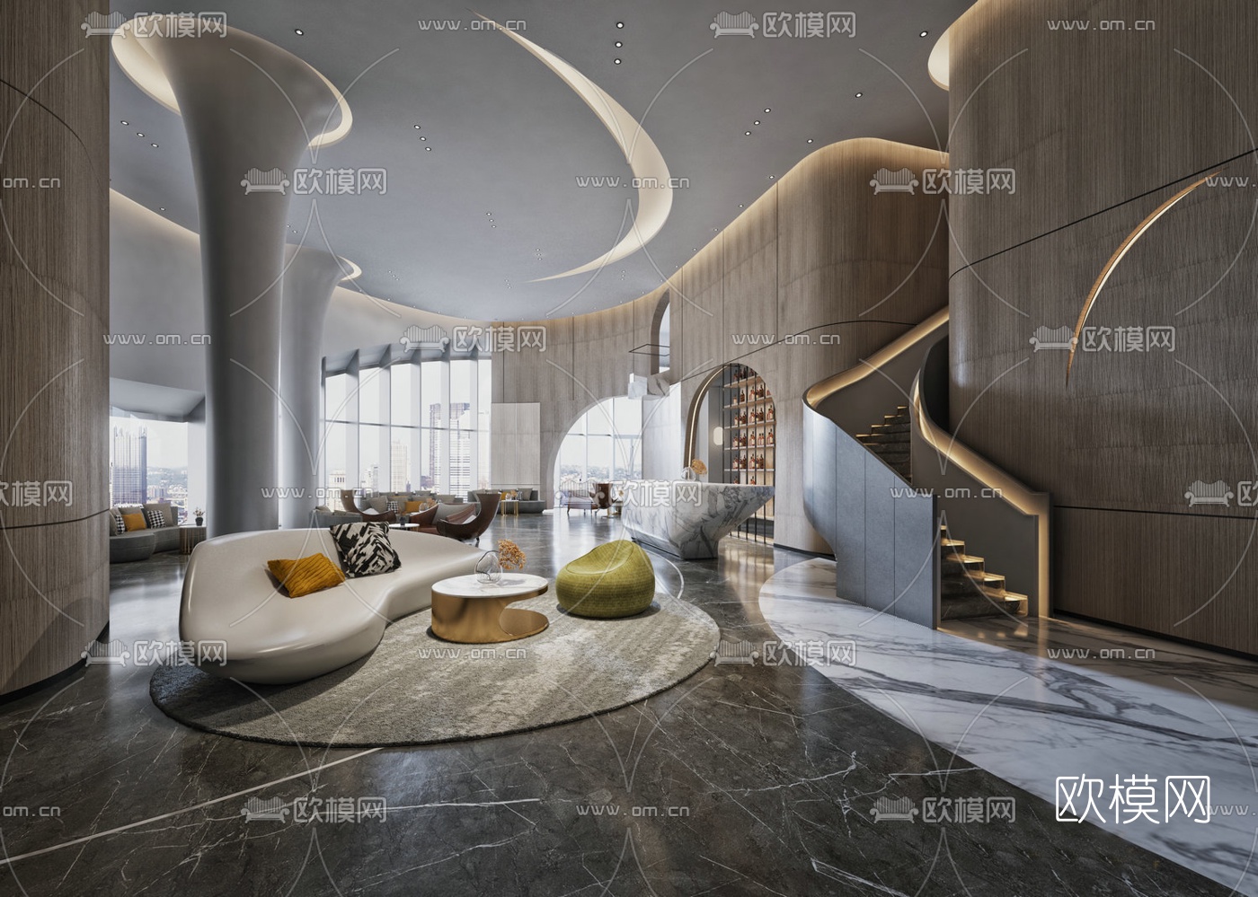 现代酒店大堂前台3d模型