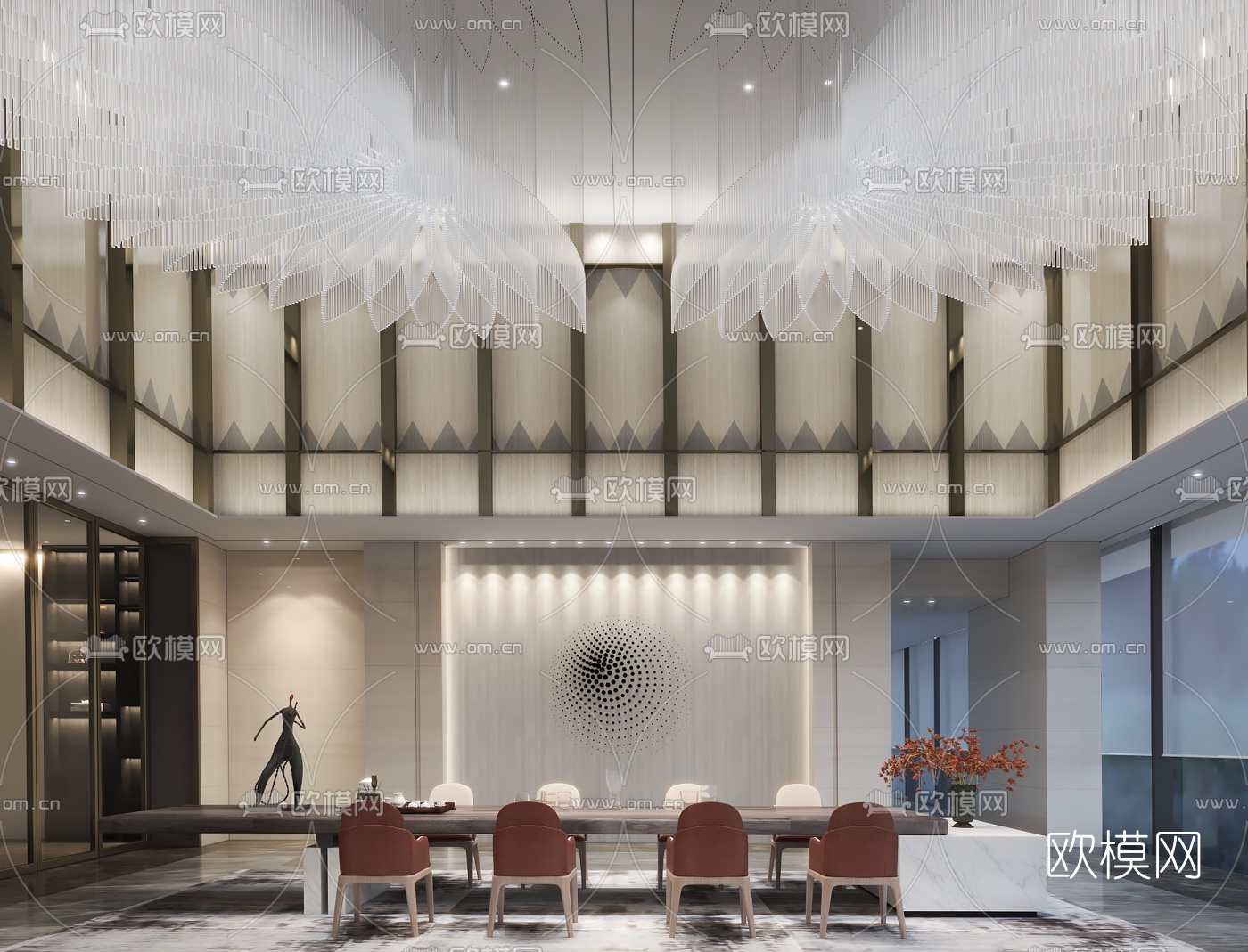 则灵设计 新中式售楼处休息区3d模型下载