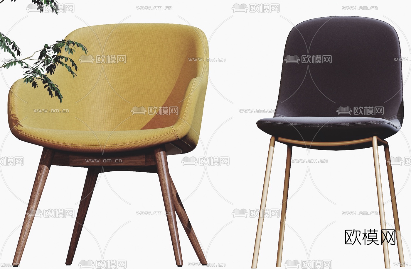 北欧绒布休闲椅3d模型下载（渲染图2）