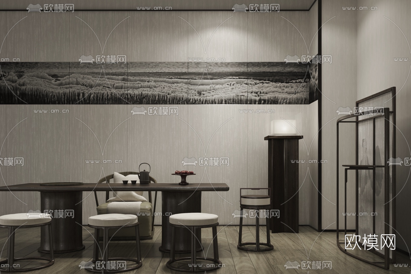 矩阵纵横设计 新中式实木泡茶桌椅3d模型下载