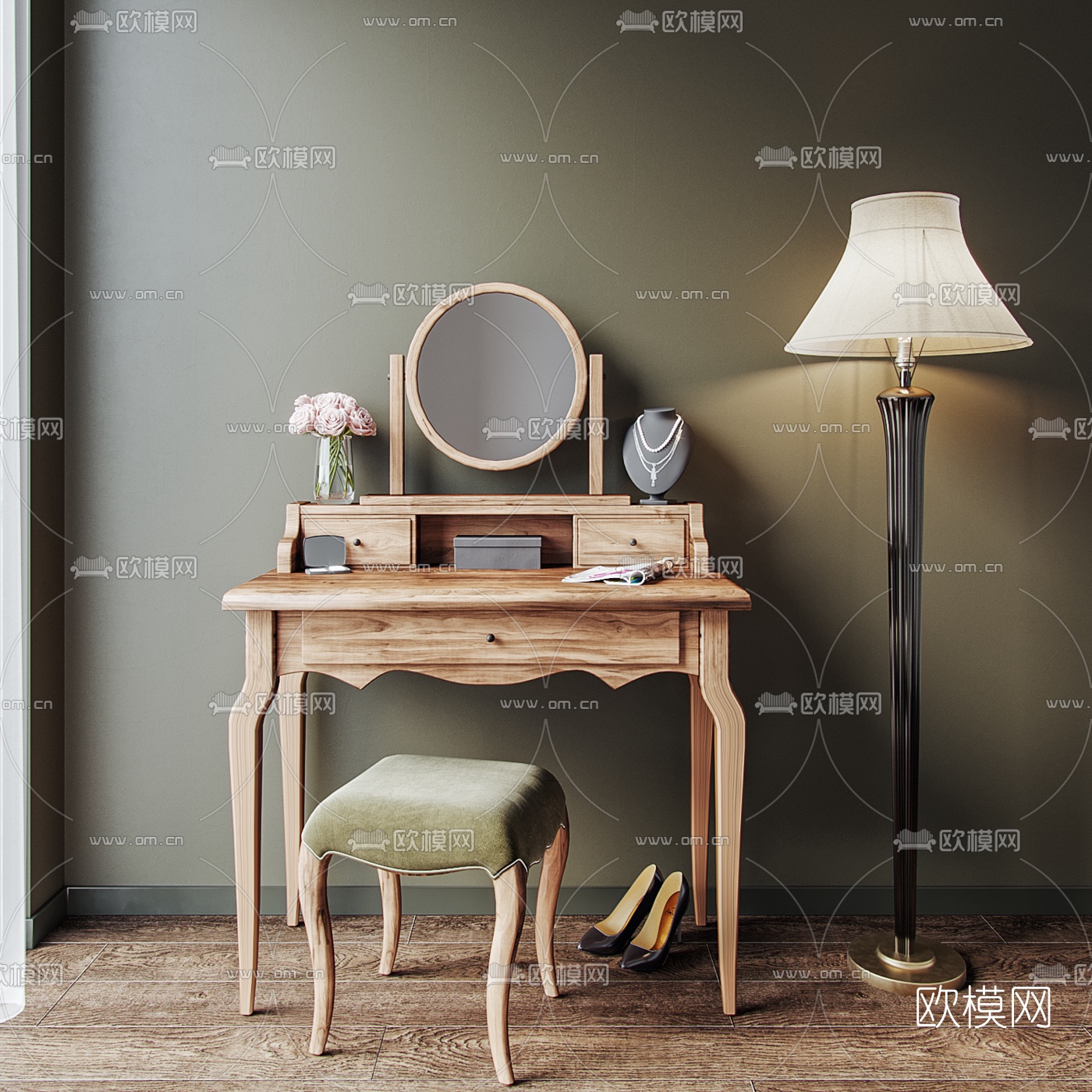 简欧实木梳妆台3d模型下载