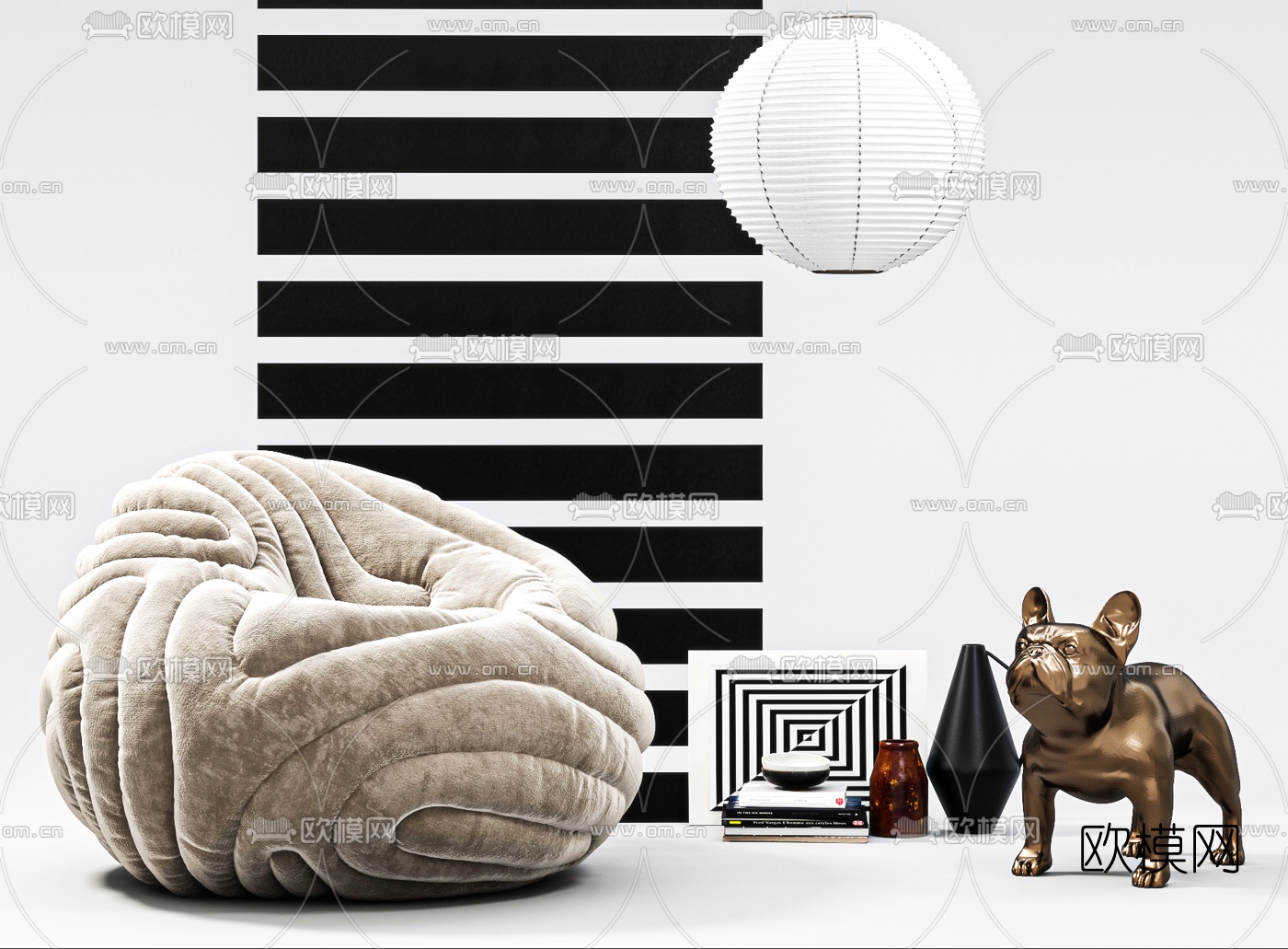 现代绒布懒人沙发3d模型下载（渲染图2）