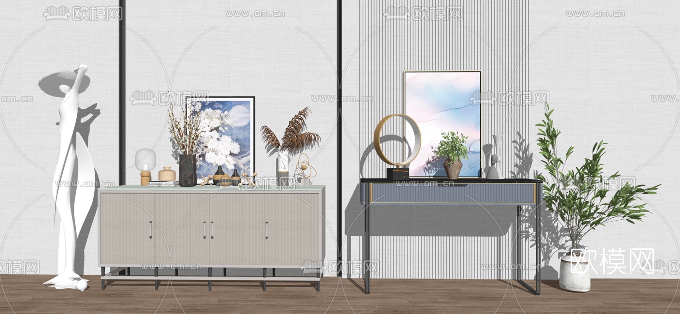 现代轻奢玄关边柜su模型