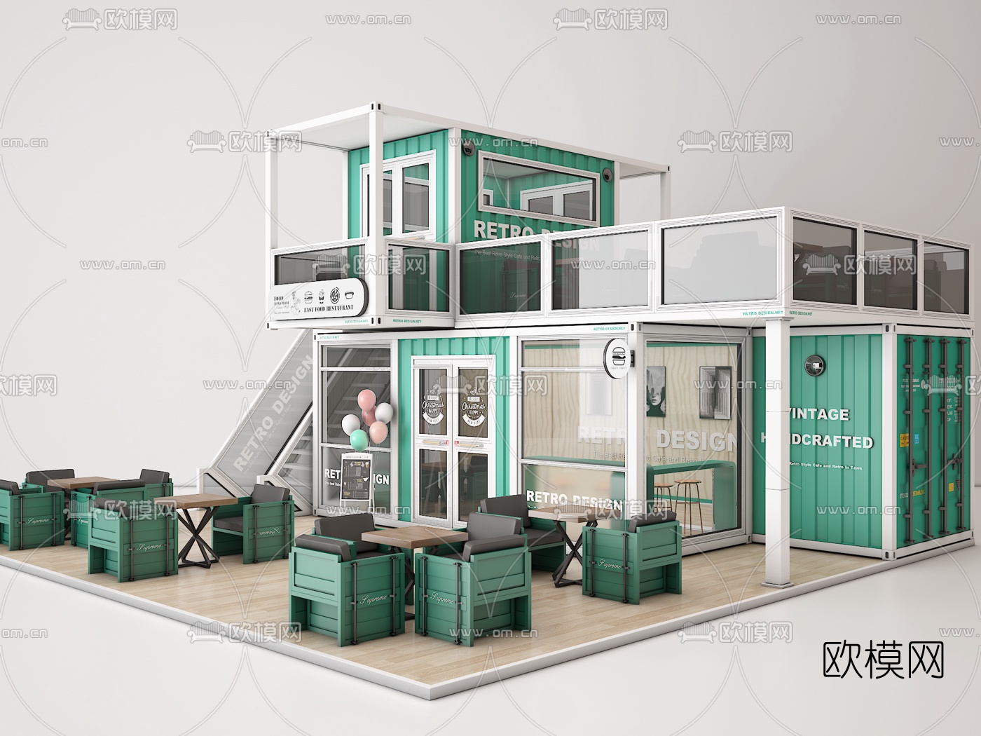 工业风集装箱快餐厅奶茶店3d模型