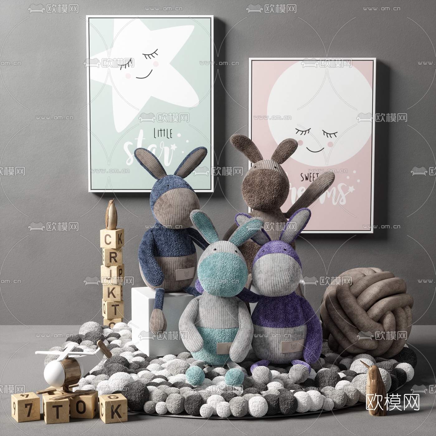 现代儿童布娃娃玩偶3d模型