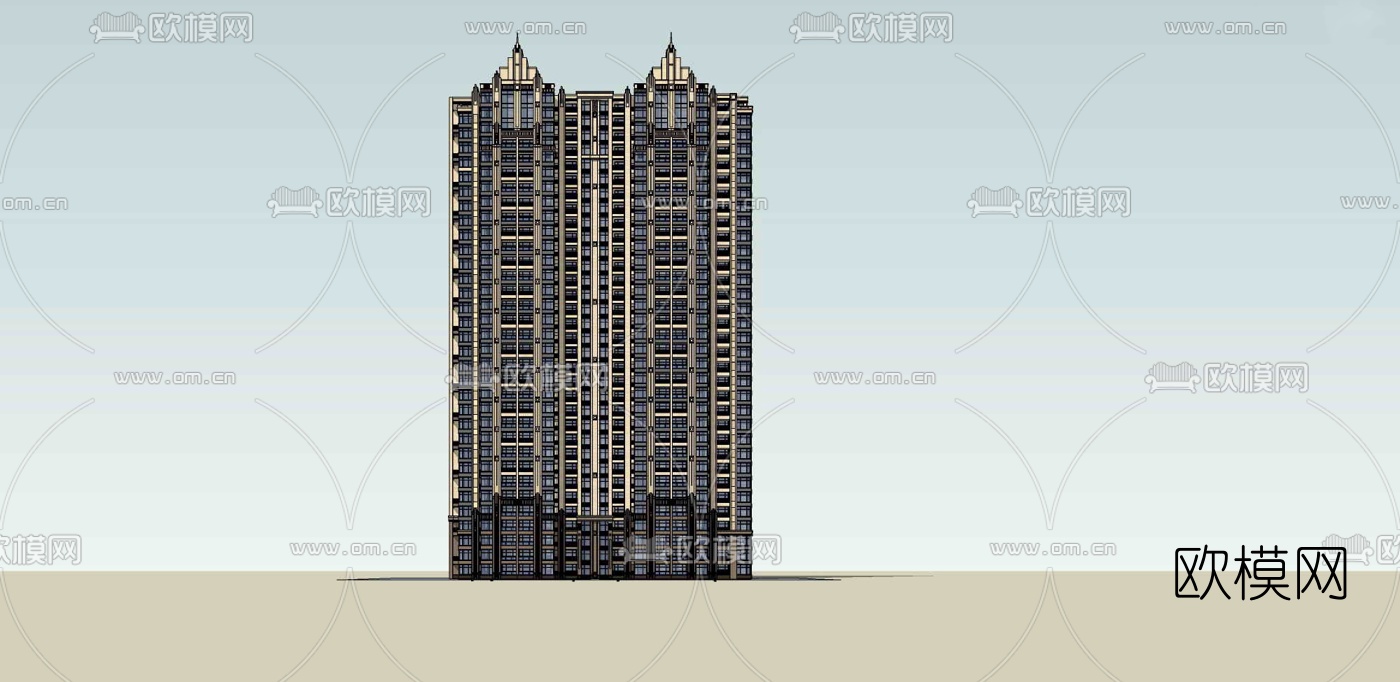新古典超高层公寓楼外观su模型下载（渲染图3）