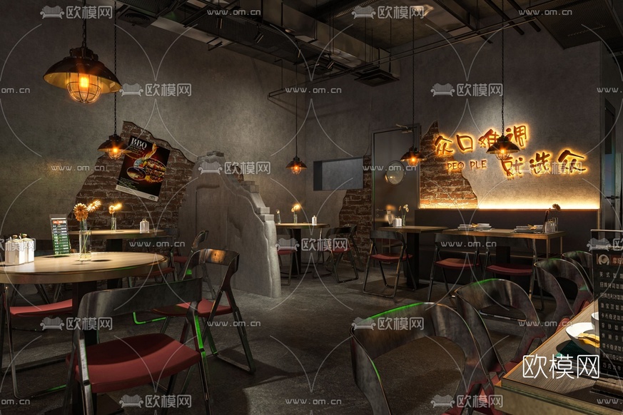 工业风烧烤店3d模型下载(渲染图2)