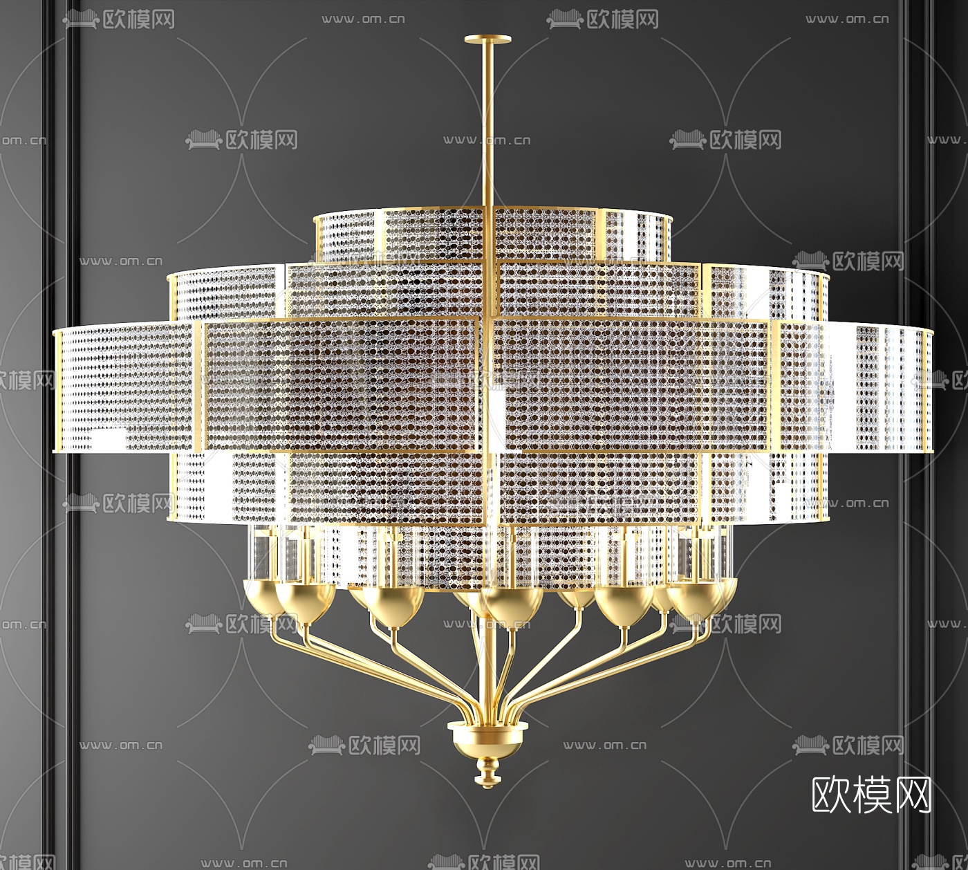 现代轻奢多层水晶吊灯3d模型下载（渲染图2）