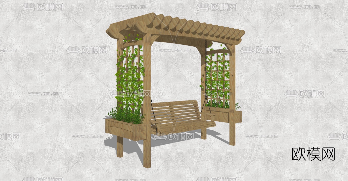 自然风户外椅廊架花架su模型下载（渲染图2）