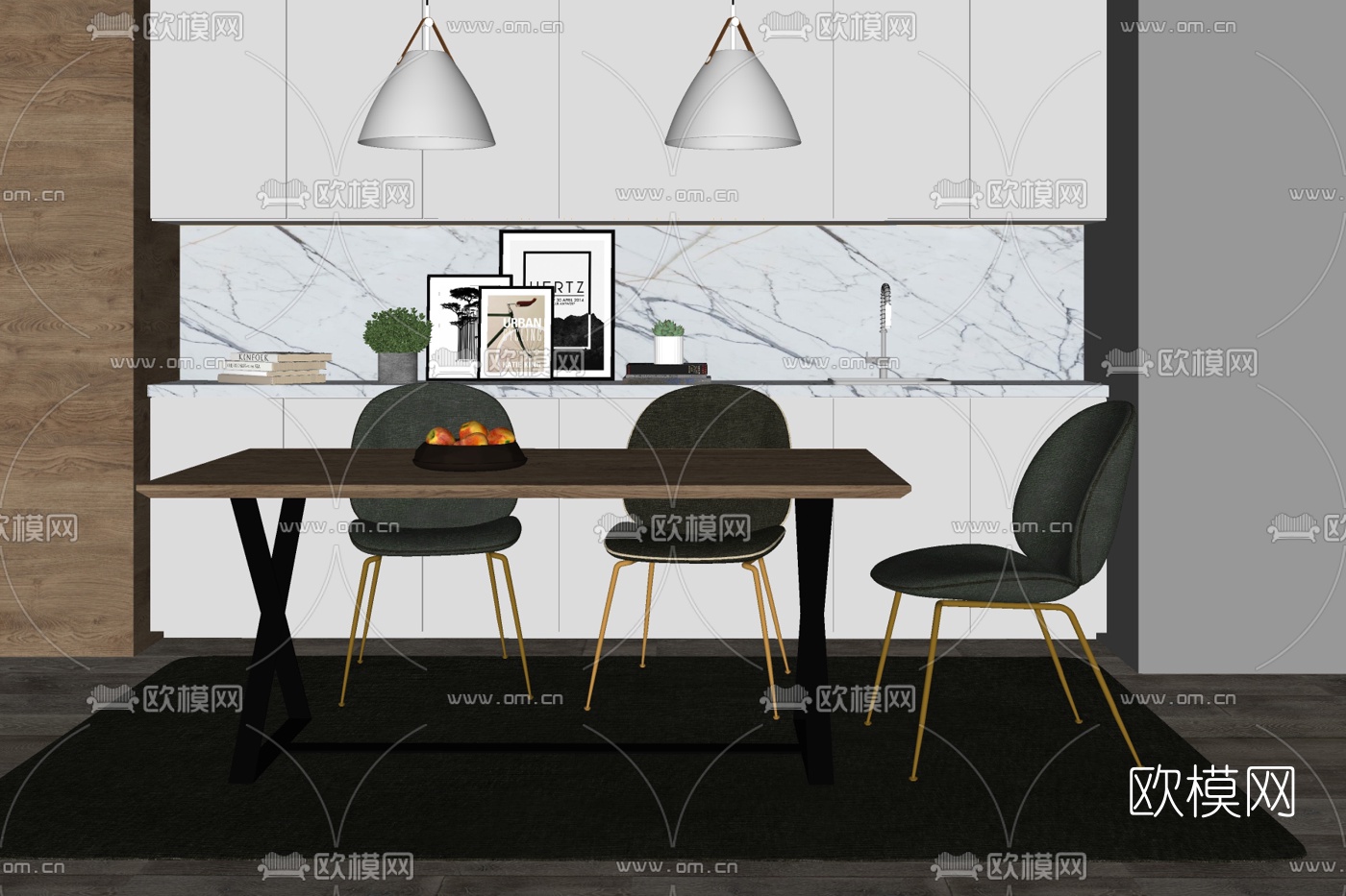 现代轻奢餐桌椅su模型下载