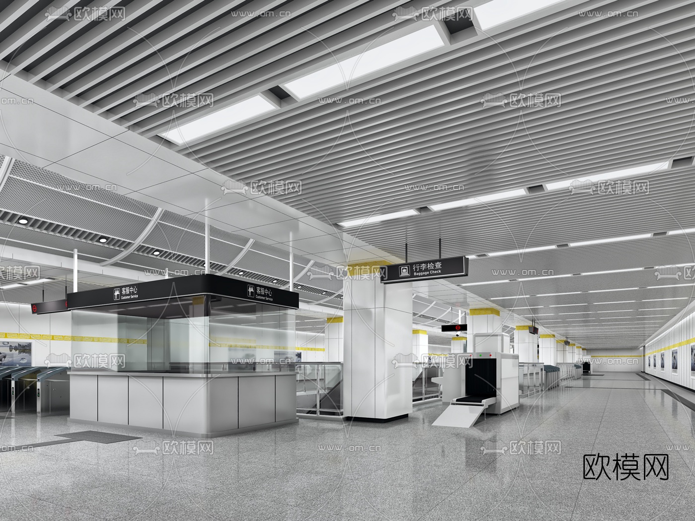 现代地铁站站厅3d模型下载（渲染图1）