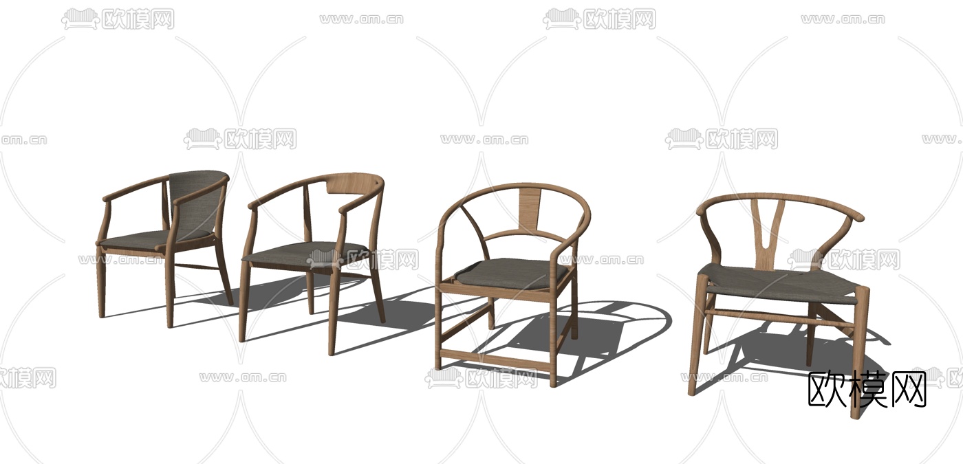 新中式实木单椅su模型下载