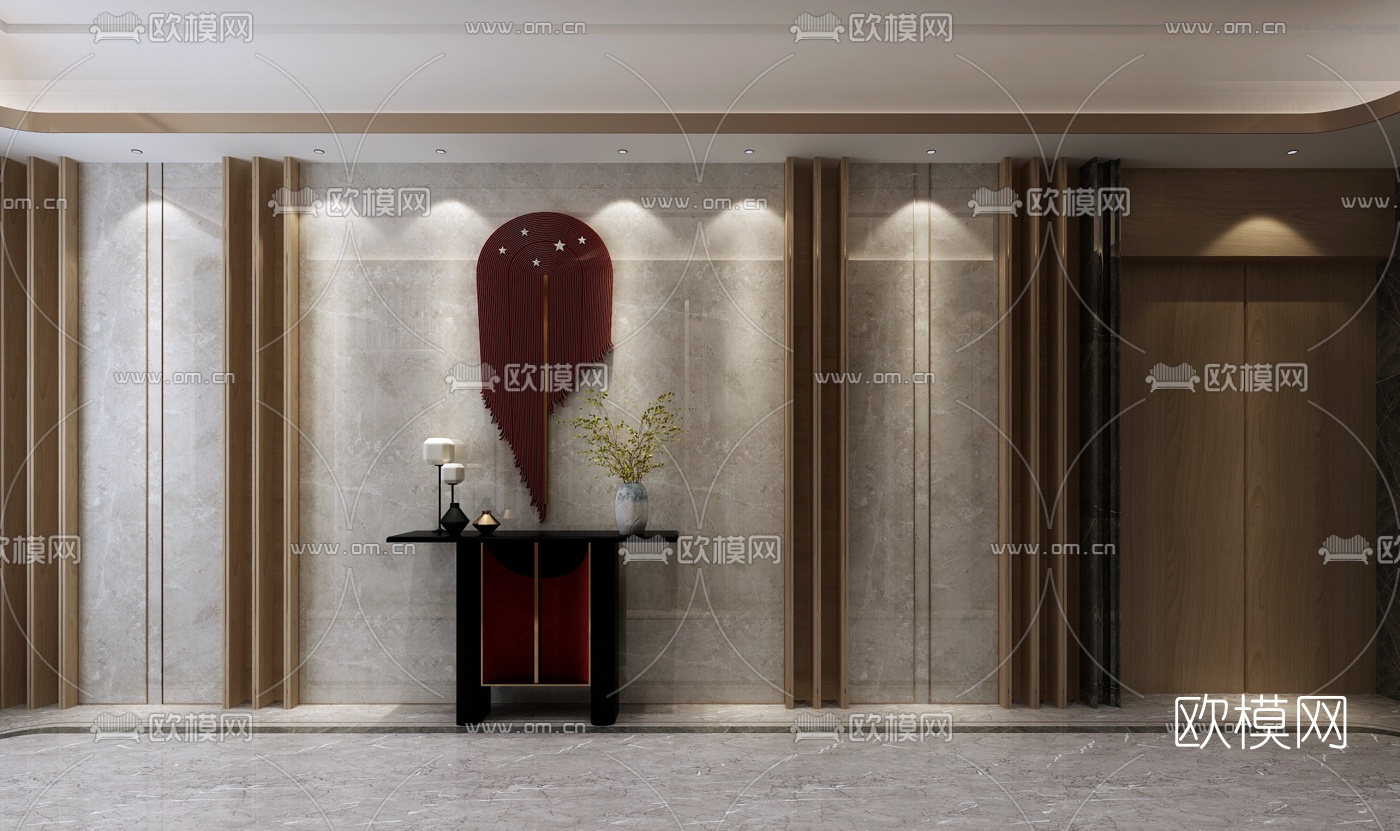 现代电梯等候过道免费3d模型下载（渲染图3）