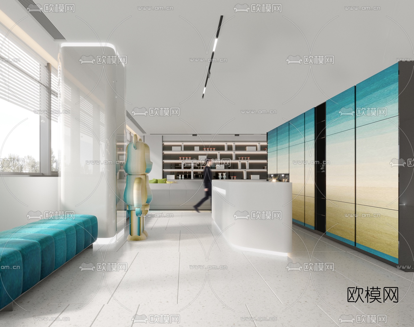 现代办公室前台接待台3d模型下载（渲染图1）