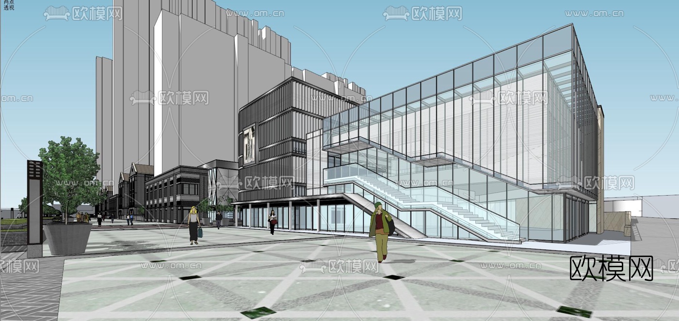 现代商业街su模型下载（渲染图4）