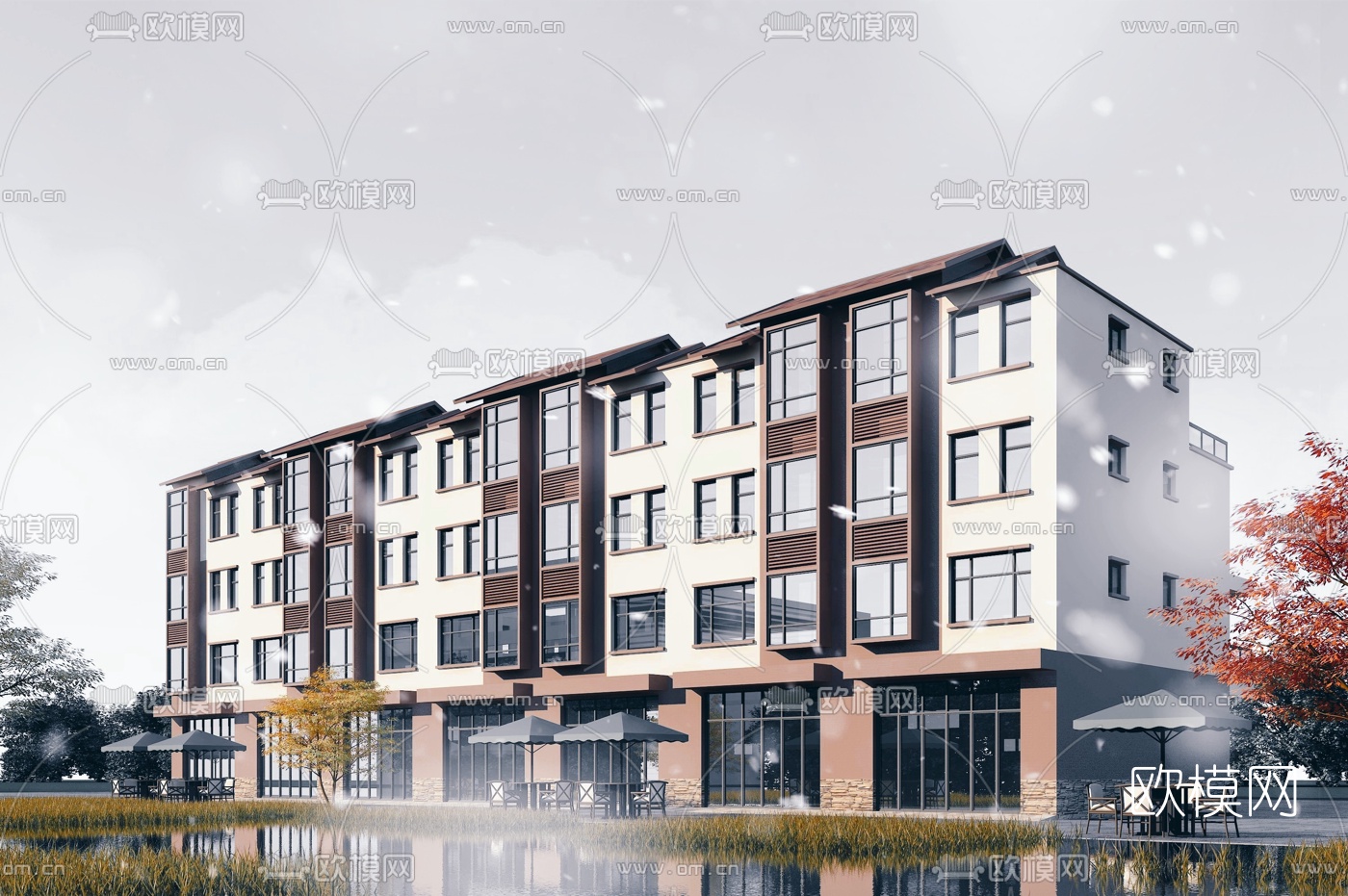 现代商住楼外观3d模型