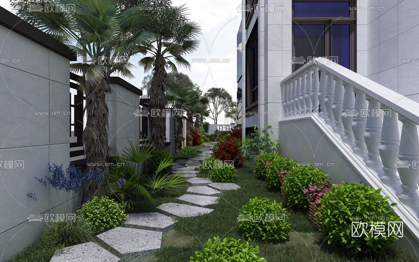 欧式别墅花园3d模型下载（渲染图3）