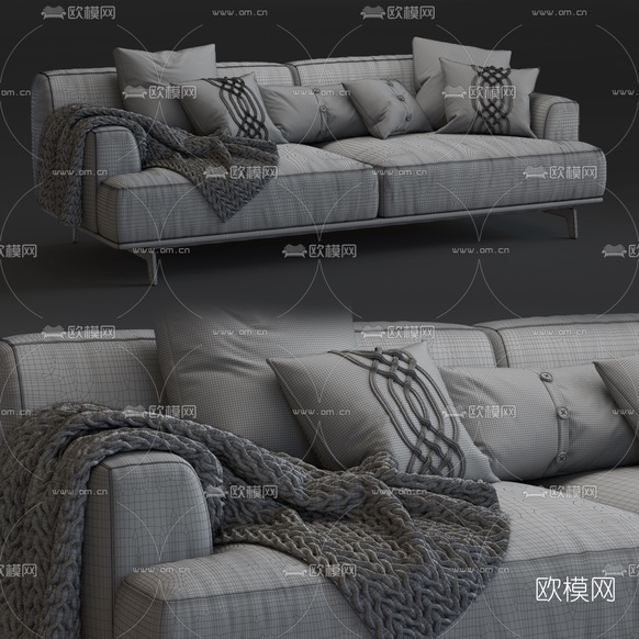 现代布艺双人沙发3d模型下载(渲染图3)