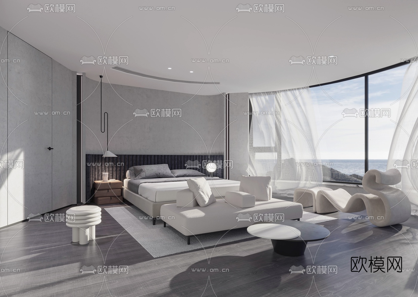 现代海景房卧室3d模型-免费3dmax模型库-欧模网
