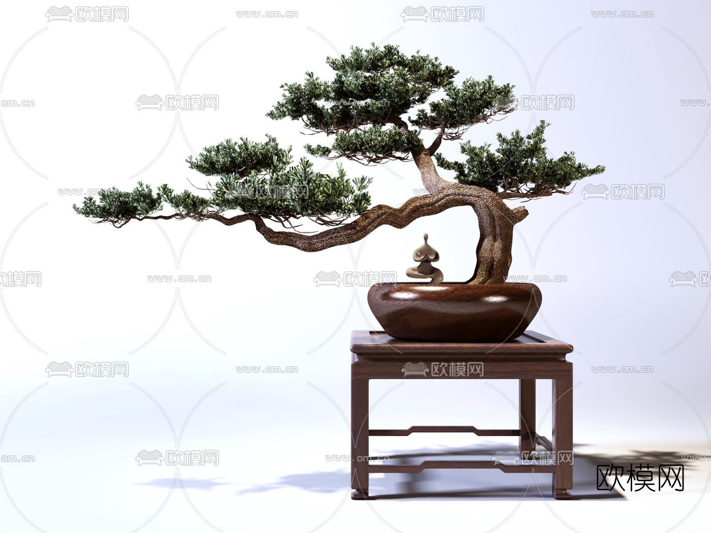 新中式松树盆栽盆景3d模型下载（渲染图1）