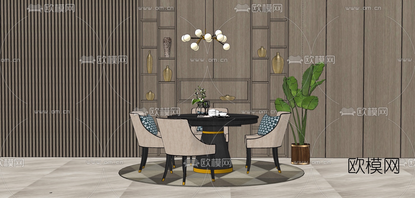 现代轻奢餐桌椅su模型下载