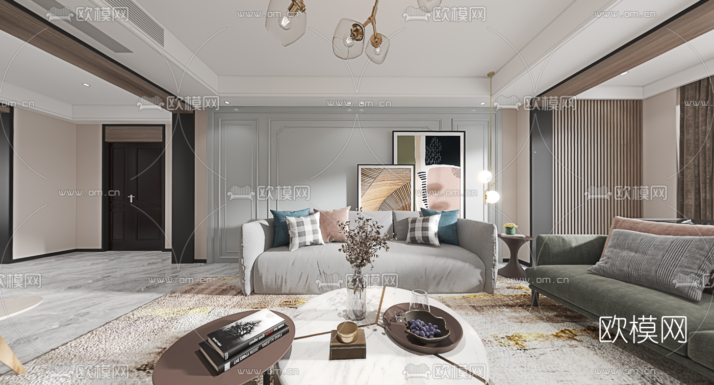 现代客厅餐厅vr全景3d模型