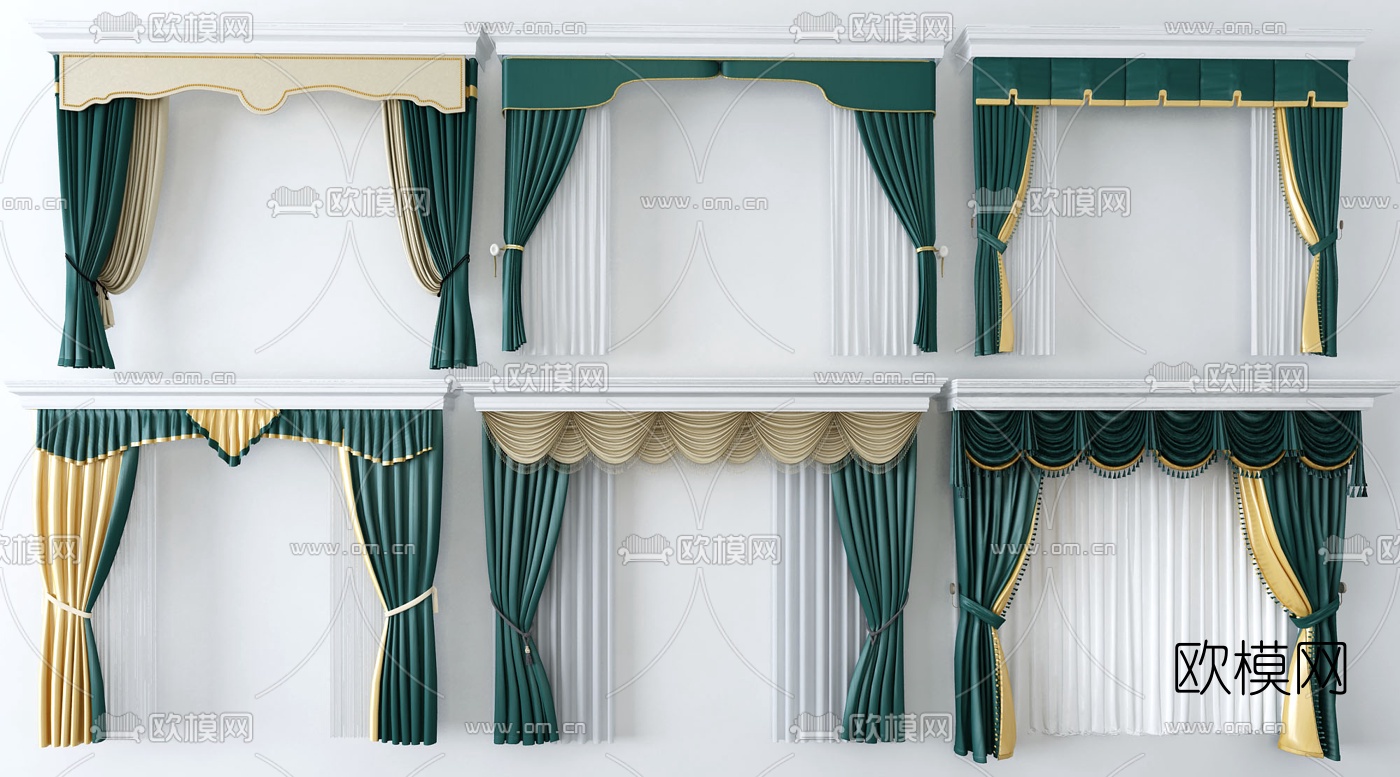 简欧布艺窗帘3d模型