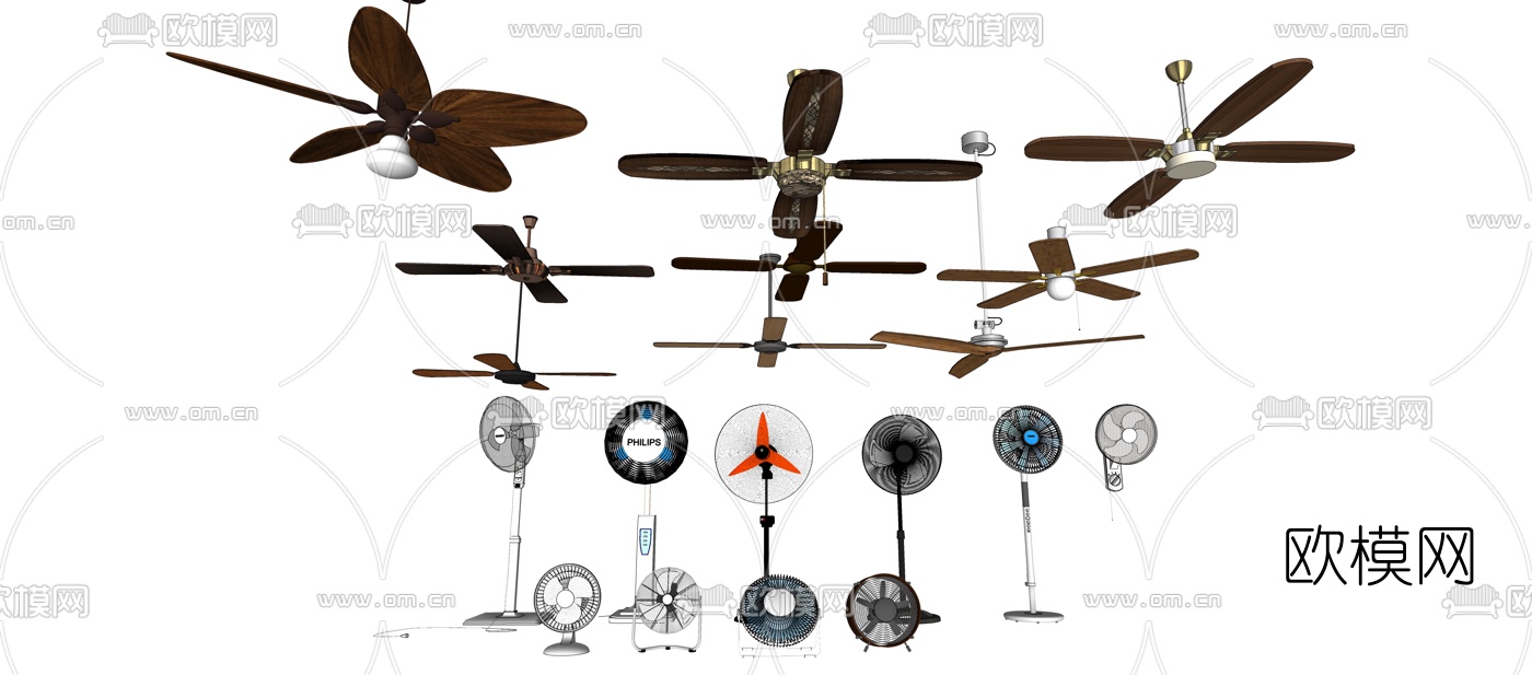 现代风扇吊扇落地扇su模型下载（渲染图1）
