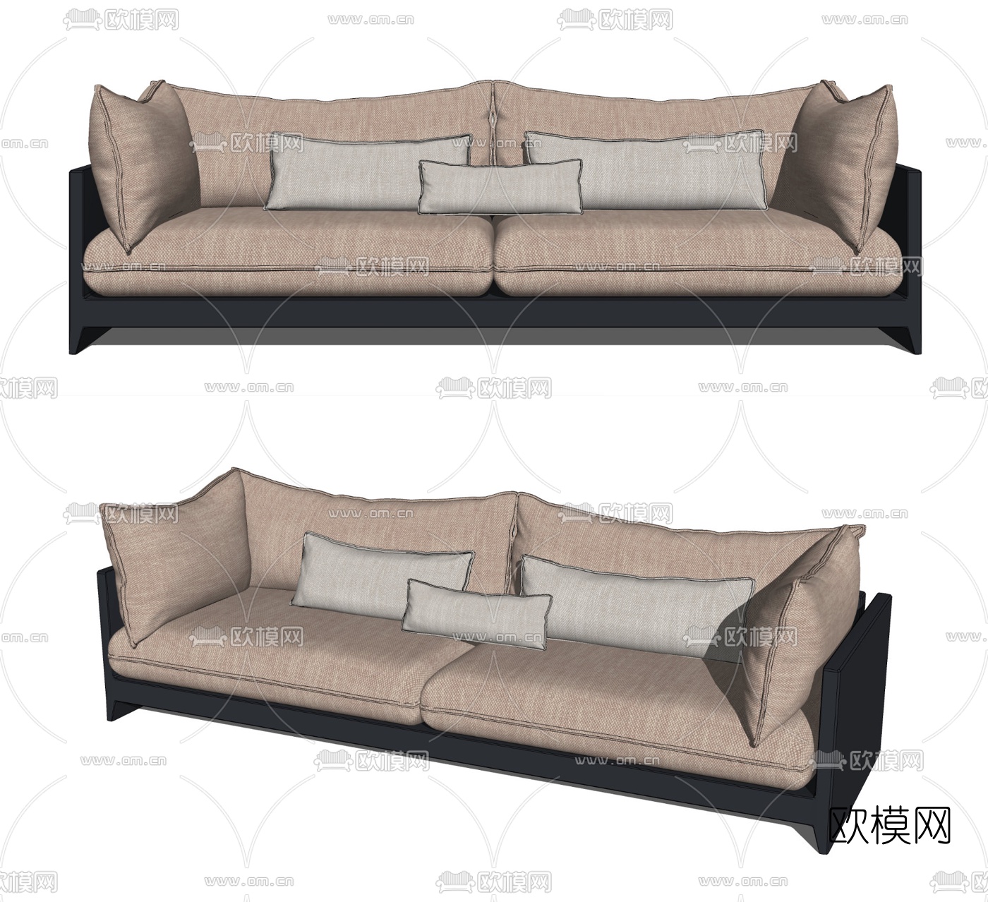 新中式布艺双人沙发su模型下载（渲染图2）
