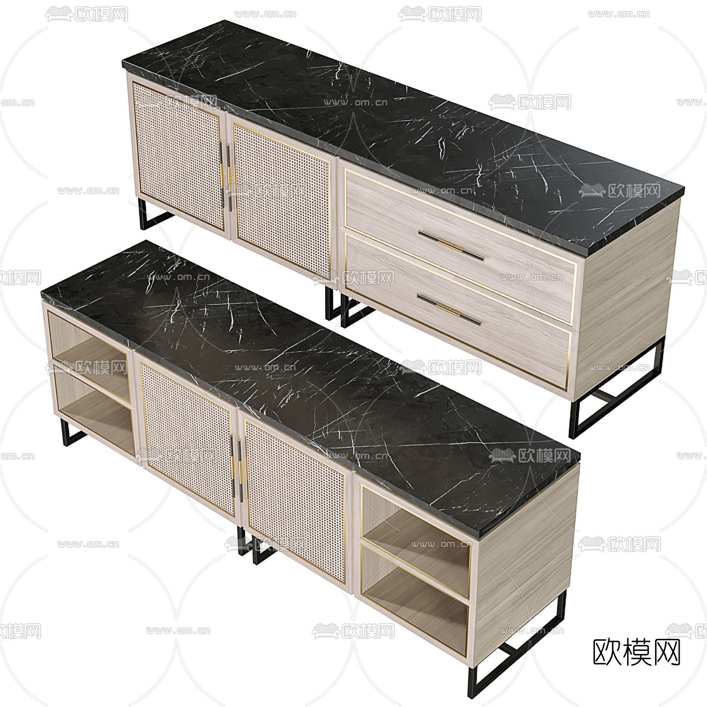 现代轻奢边柜餐柜3d模型
